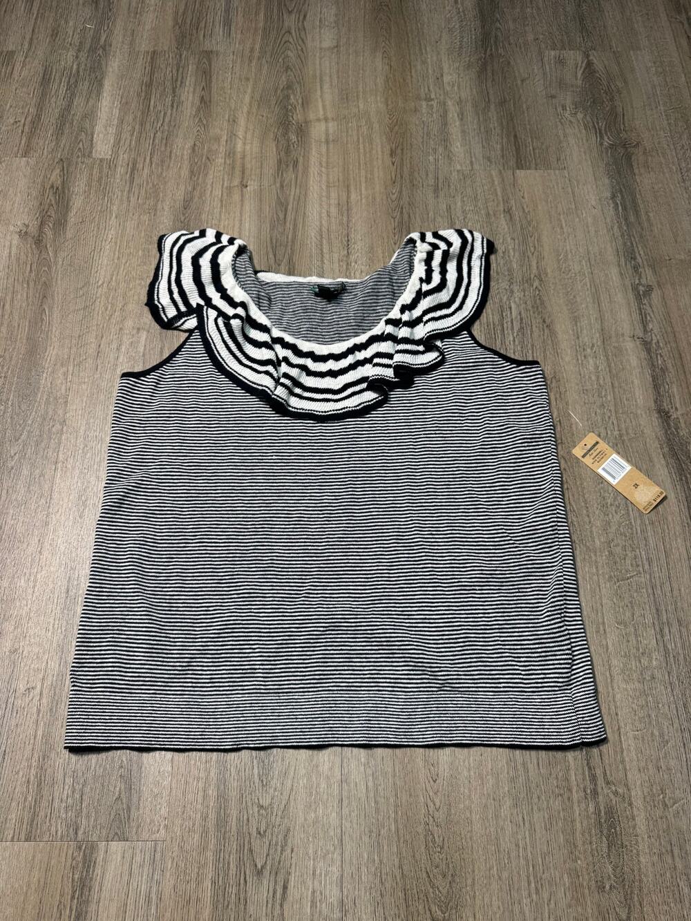 Lauren Jeans Co Women's Striped Ruffle Neck Sleeveless Sweater Top
